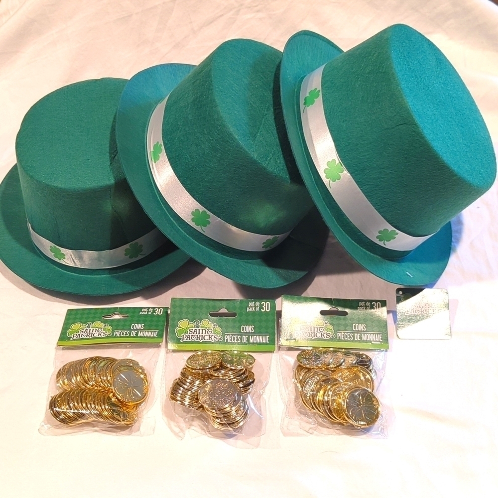 St. Patrick's Day Hat and Coins, 3 of each, - Picture 1 of 9